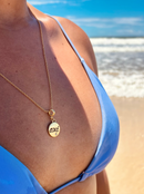 Kit Pingente Axé (20mm) + Corrente Elo Português (1mm) de 50, 60 e 70 cm - Banhada a Ouro e Verniz Italiano