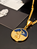 Kit Pingente Ogum (26mm) + Corrente Grumet (3mm) de 60 ou 70 cm Banhada a Ouro e Verniz Italiano.