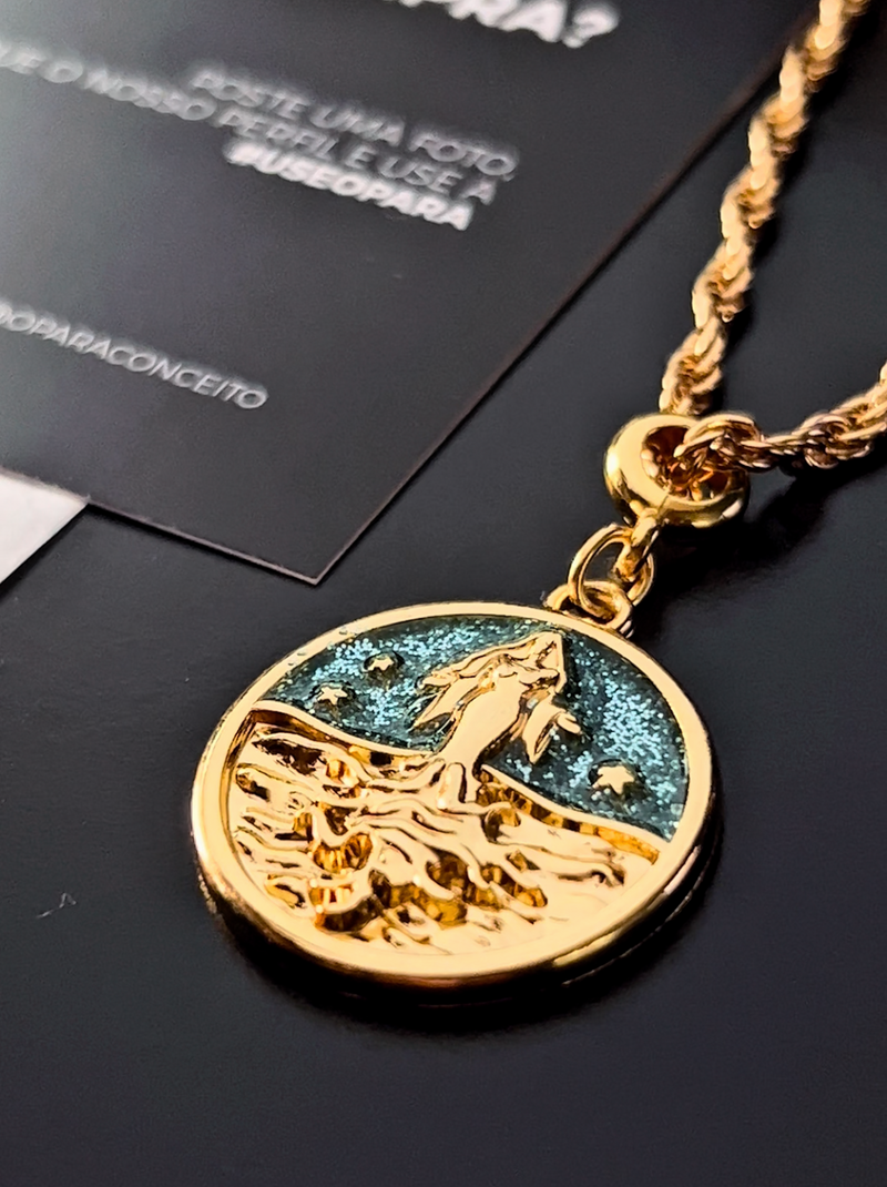 Kit Pingente Yemanjá (26mm) + Corrente Cordão Baiano (2mm) de 60 ou 70 cm Banhada a Ouro e Verniz Italiano.
