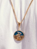 Kit Pingente Ogum (26mm) + Corrente Grumet (3mm) de 60 ou 70 cm Banhada a Ouro e Verniz Italiano.