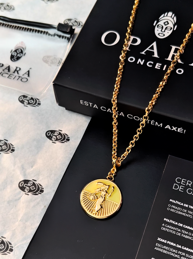 Kit Pingente Oxum (26mm) + Corrente Elo Português (1,5mm) de 60 ou 70 cm Banhada a Ouro e Verniz Italiano.