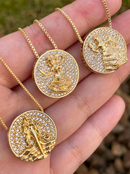 Kit Pingente Mini Mandala Iemanjá Banhada a Ouro 18k e Cravejada C/ Micro Zircônias + Corrente Veneziana (1 mm) 40cm
