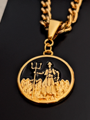 Kit Pingente Exú (26mm) + Corrente Grumet (5mm) de 60 ou 70 CM Banhada a Ouro e Verniz Italiano .