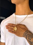 Kit Pingente Perolado C/ Machado e Raio + Corrente Elo Português (1,5mm) 50, 60 ou 70 cm - Banhada a Ouro e Verniz Italiano