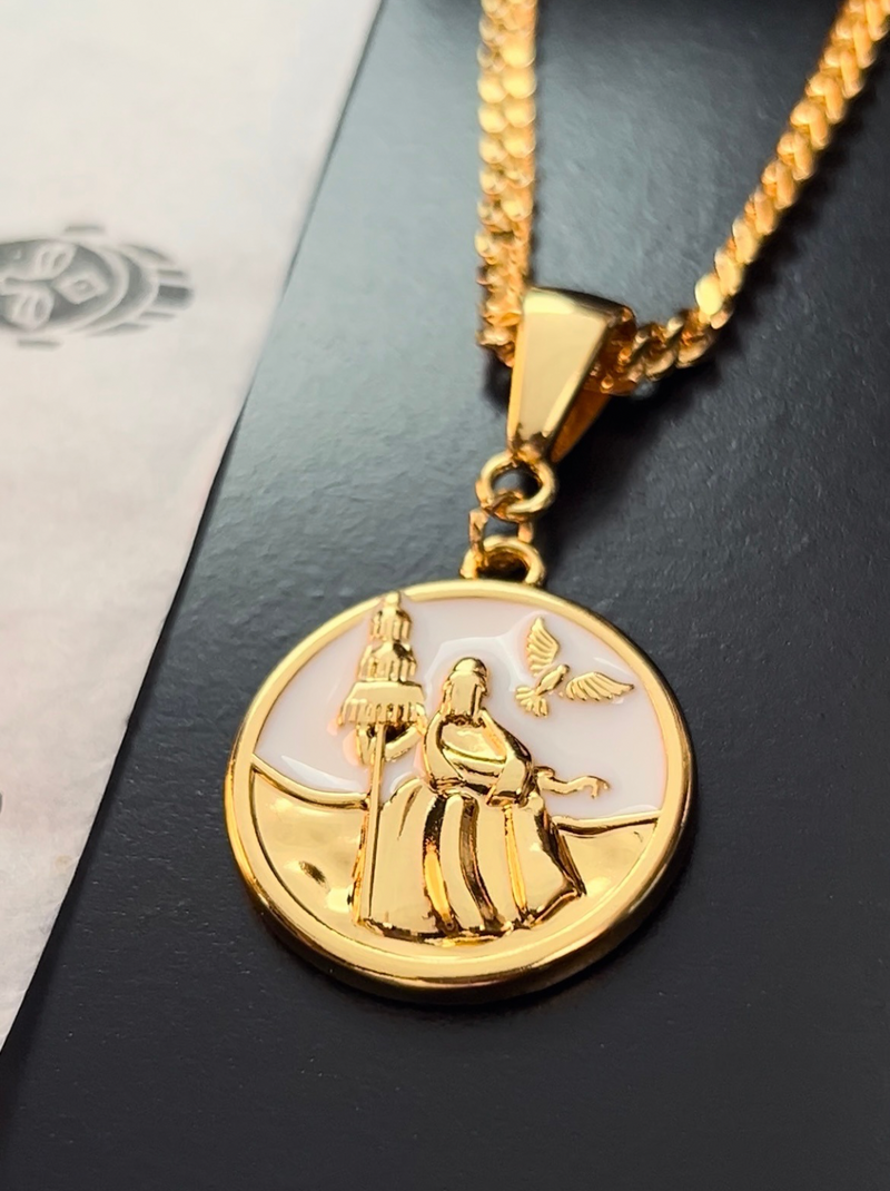 Kit Pingente Oxalá (26mm) + Corrente Grumet (3mm) de 60 ou 70 cm Banhada a Ouro e Verniz Italiano.