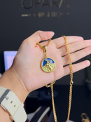 Kit Pingente Ogum (26mm) + Corrente Grumet (3mm) de 60 ou 70 cm Banhada a Ouro e Verniz Italiano.