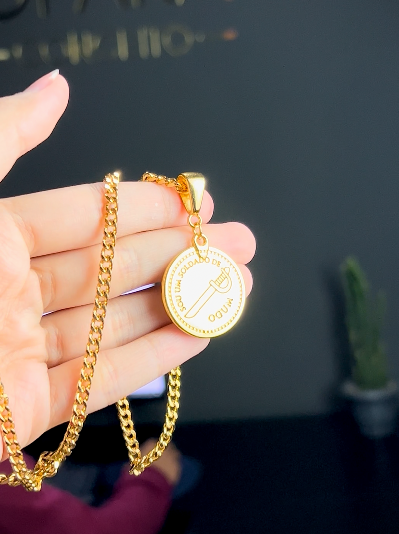 Pingente Ogum 26mm - Banhado a Ouro e Verniz Italiano