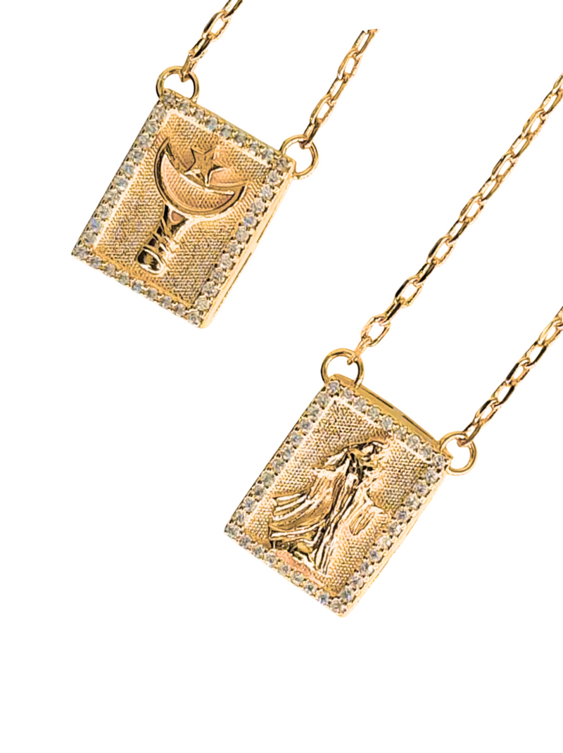 Escapulário Caixa Orixá Iemanjá C/ Microzirconia Cristal Banhada a Ouro 18k + Corrente Cadeado (1 mm) 70cm