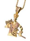 Kit Pingente Orixá Xangô Banhada a Ouro 18k e Cravejada C/ Micro Zircônias + Corrente Cordão Baiano (1 mm) 65cm