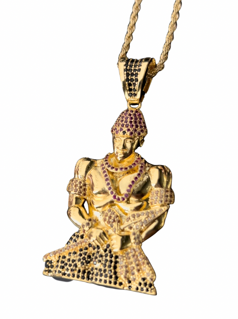 Kit Pingente Orixá Exú Banhada a Ouro 18k e Cravejada C/ Micro Zircônias + Corrente Cordão Baiano (1 mm) 65cm