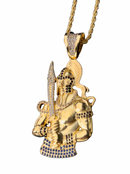 Kit Pingente Orixá Ogum Banhada a Ouro 18k e Cravejada C/ Micro Zircônias + Corrente Cordão Baiano (1 mm) 65cm