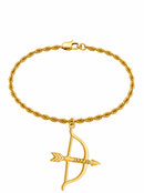 Pulseira Ofá de Oxóssi C/ Cordão Baiano (2mm) de 18, 20 ou 22cm - Banhada a Ouro e Verniz Italiano