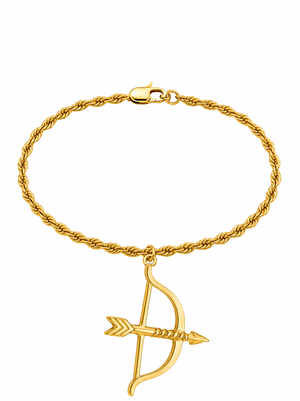 Pulseira Ofá de Oxóssi C/ Cordão Baiano (2mm) de 18, 20 ou 22cm - Banhada a Ouro e Verniz Italiano