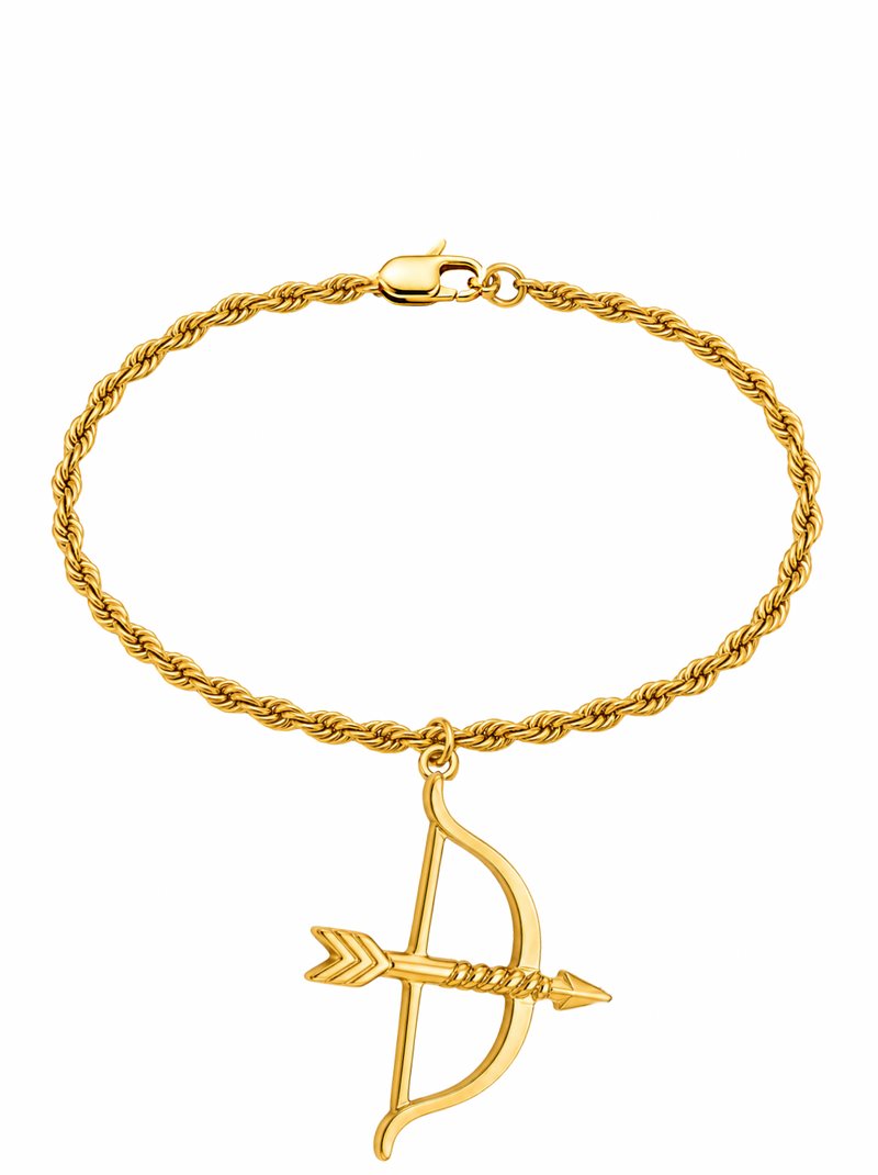 Pulseira Ofá de Oxóssi C/ Cordão Baiano (2mm) de 18, 20 ou 22cm - Banhada a Ouro e Verniz Italiano