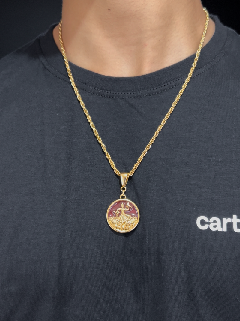 Kit Pingente Xangô (26mm) + Corrente Cordão Baiano (2mm) de 60 ou 70 cm Banhada a Ouro e Verniz Italiano.