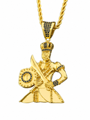 Kit Pingente Orixá Oxaguian Banhada a Ouro 18k e Cravejada C/ Micro Zircônias + Corrente Cordão Baiano (1 mm) 65cm